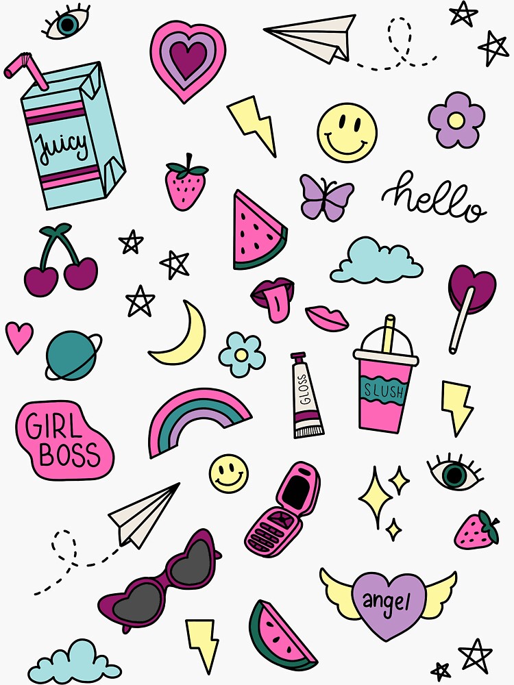 32 girly stickers in y2k style