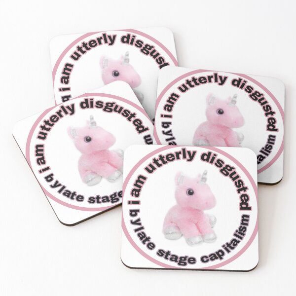 Item preview, "i am utterly disgusted by late stage capitalism" unicorn plushie sticker designed and sold by cherrydanny.