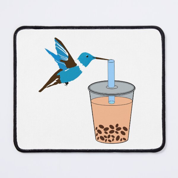 Item preview, Bubble tea drinking cute blue Humming bird designed and sold by UniqueDesignHub.