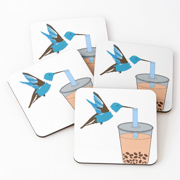 Item preview, Bubble tea drinking cute blue Humming bird designed and sold by UniqueDesignHub.