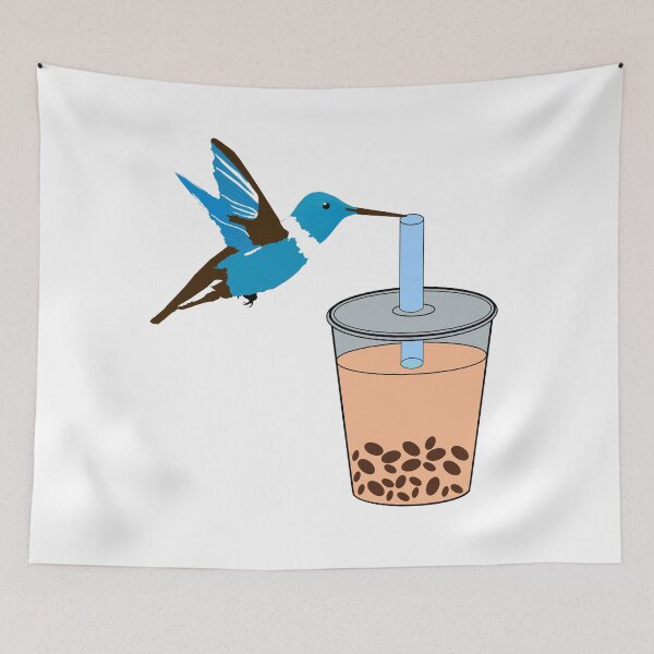 Item preview, Bubble tea drinking cute blue Humming bird designed and sold by UniqueDesignHub.