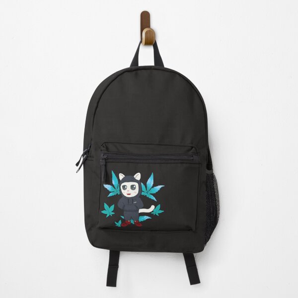 Item preview, Cute stylish white anime cat, blue leaves designed and sold by Meta-Prints.