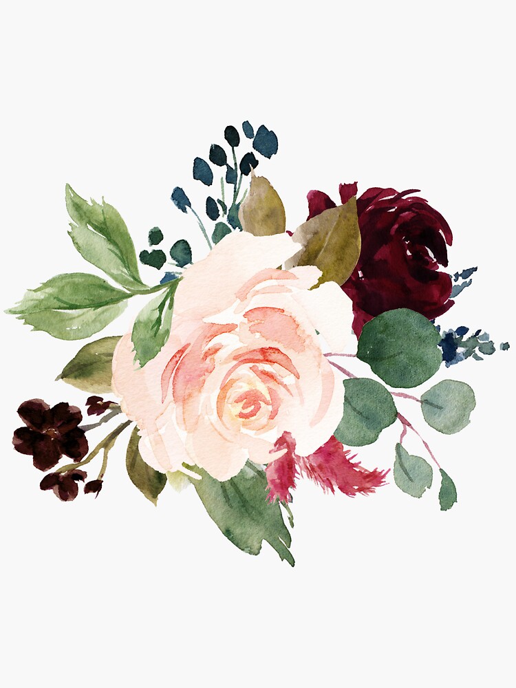 Pink burgundy floral bouquet Sticker for Sale by junkydotcom