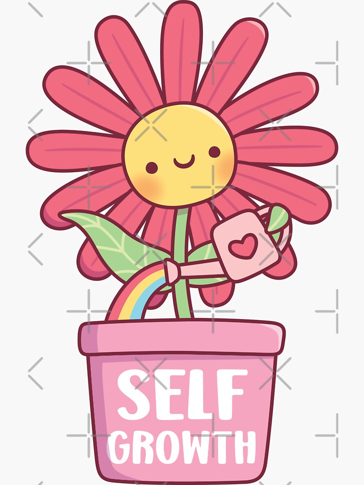 "Cute Flower In A Pot Self Growth" Sticker by rustydoodle Redbubble
