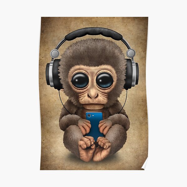 Headphones Glasses Bandana Wall Art Large Poster & Canvas Picture Cool Monkeys 