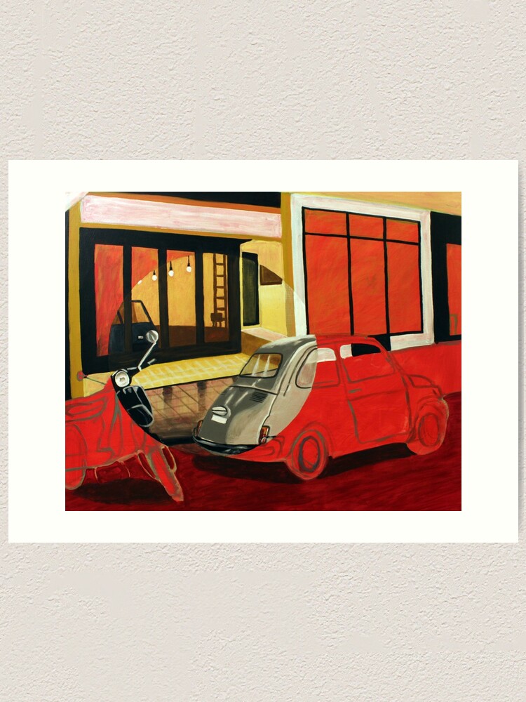 Painting Fiat 500 And Vespa Art Print By Reujken Redbubble