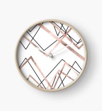 Rose Gold White Linear Triangle Abstract Pattern Clock