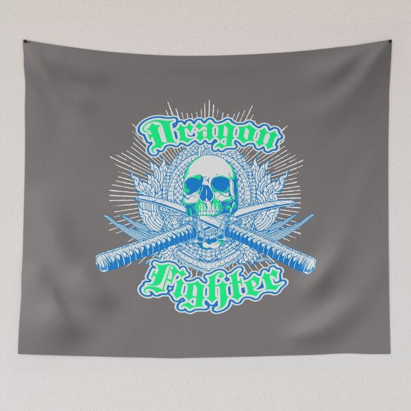 Item preview, Dragon Fighter - skull and two crossed katanas designed and sold by SoladoKinoto.