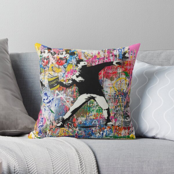 Book Thrower Pop Art Graffiti Mashup Banksy Throw Pillow