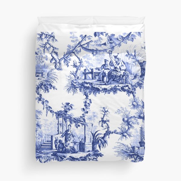 Blue Chinoiserie Toile Duvet Cover
