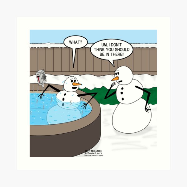 Snowman in a Hot Tub Art Print