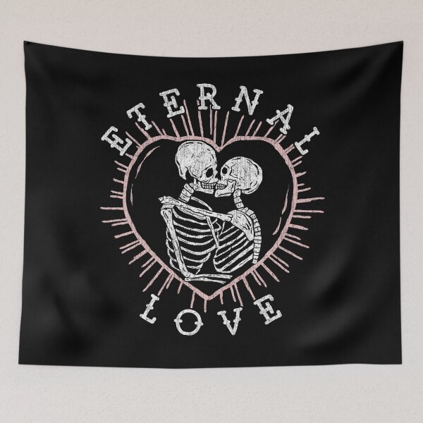 Aperçu de l'œuvre Amour éternel, cœur et crânes, petit ami punk gothique, cadeau de petite amie créée et vendue par Proverbial Wisdom Design.