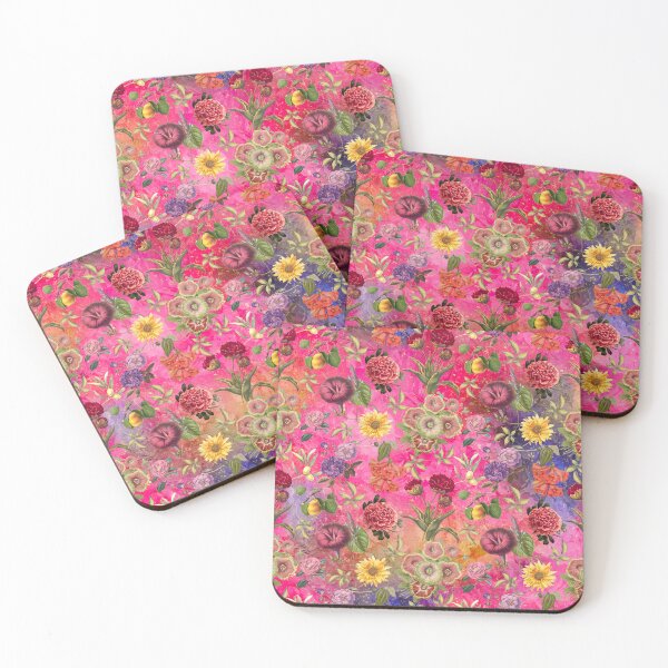 Item preview, Vintage flowers and roses exotic summer garden, botanical pattern, floral illustration, hot pink vintage floral designed and sold by ZeinabTaha.