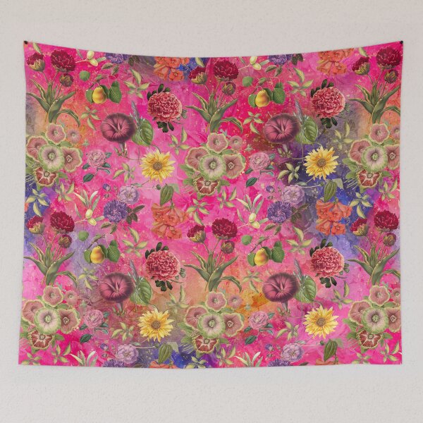 Item preview, Vintage flowers and roses exotic summer garden, botanical pattern, floral illustration, hot pink vintage floral designed and sold by ZeinabTaha.