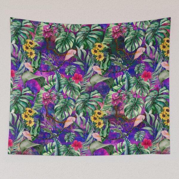 Item preview, Exotic purple forest, leaves and flowers tropical pattern, botanical illustration, floral illustration   designed and sold by ZeinabTaha.