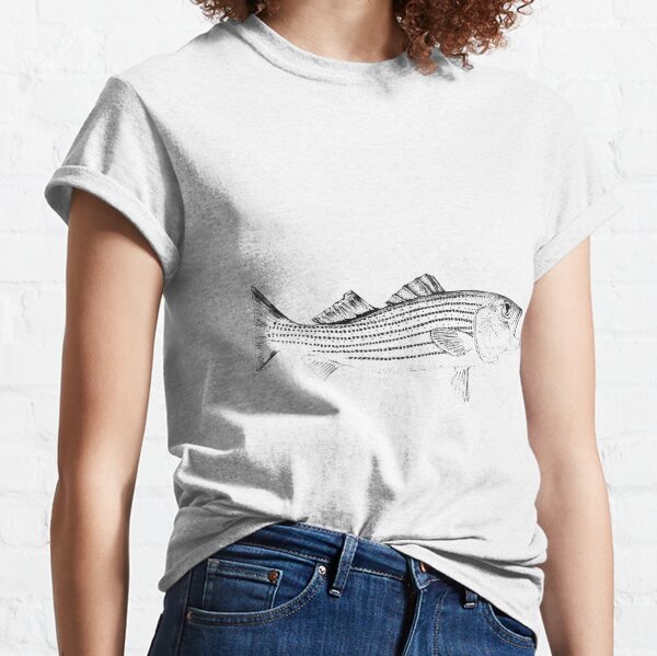 Fish Graphic Design Tee Shirt - Stripped Bass & Marlin