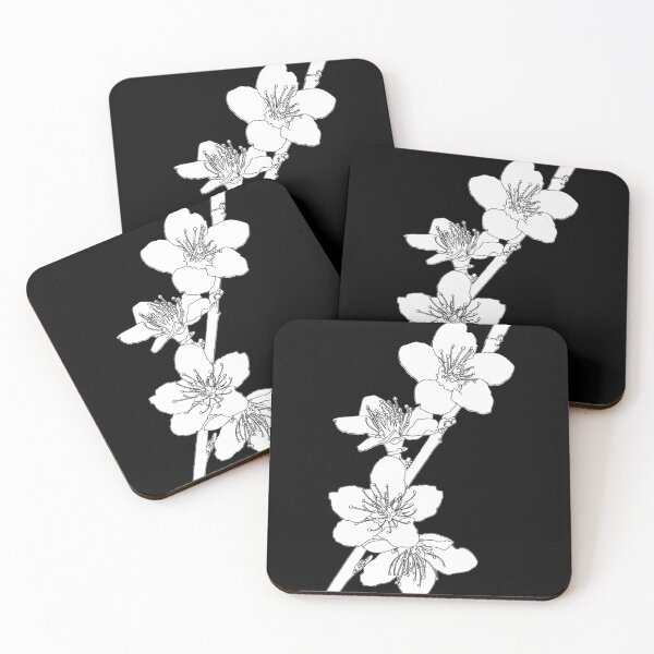 Item preview, Cherry blossoms. Black background. black and white designed and sold by AnaStickerD.