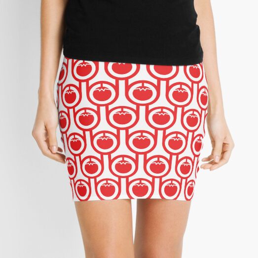 Scandi Midcentury Modern Retro Geometric Tomatoes Pattern Mini Skirt