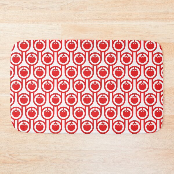 Scandi Midcentury Modern Retro Geometric Tomatoes Pattern Bath Mat