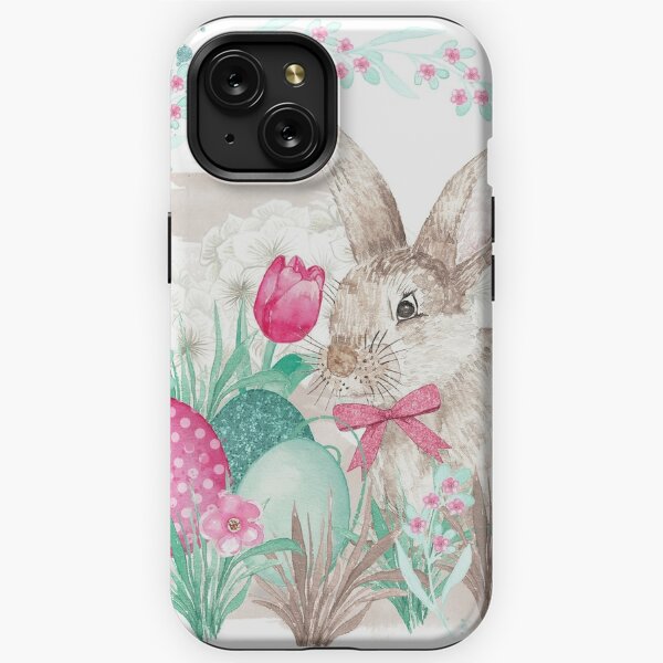 Funda transparente con estampado 3D de conejo feliz rosa para