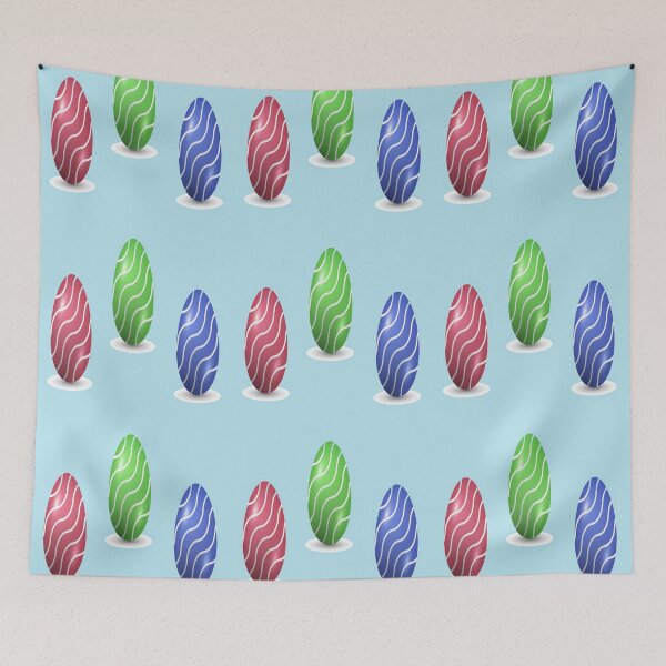 Item preview, Wavy lines Easter eggs on blue designed and sold by tetibright.