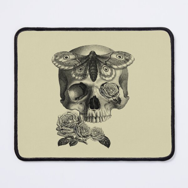 Item preview, Skull with hawk moth and roses (black and cream) designed and sold by Madame Memento.