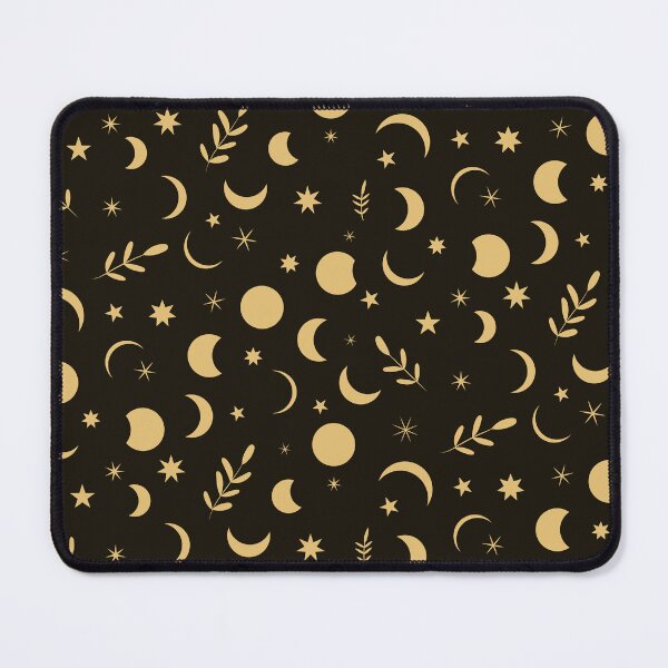 Item preview, Yellow Boho Moon Phases Pattern with leaves and stars on black background  designed and sold by Yasminepatterns .