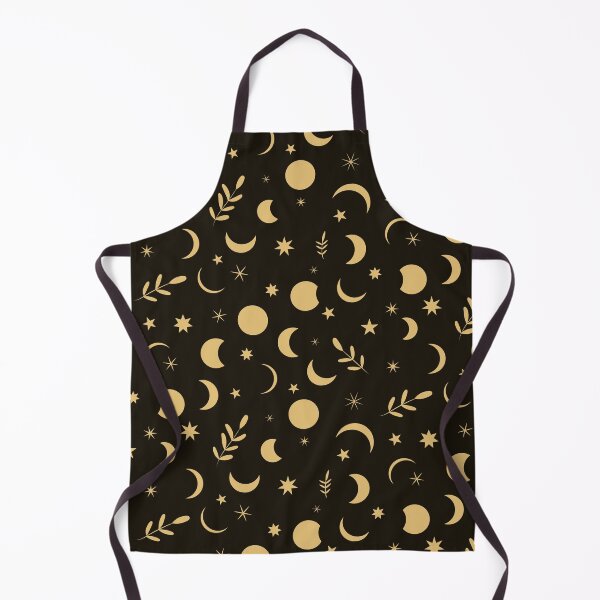 Item preview, Yellow Boho Moon Phases Pattern with leaves and stars on black background designed and sold by Yasminepatterns .