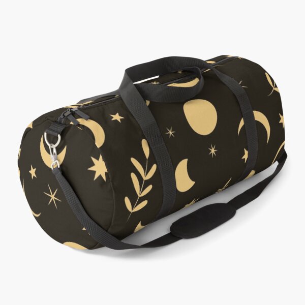 Item preview, Yellow Boho Moon Phases Pattern with leaves and stars on black background designed and sold by Yasminepatterns .