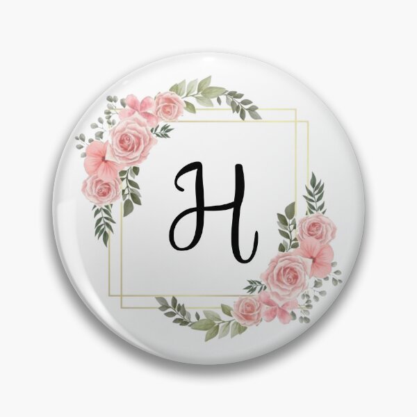 Artikelvorschau, Monogrammbuchstabe H | Rosa Blumenmuster mit goldenen Rändern entworfen und verkauft von JustSeasons.