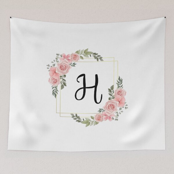 Artikelvorschau, Monogrammbuchstabe H | Rosa Blumenmuster mit goldenen Rändern entworfen und verkauft von JustSeasons.