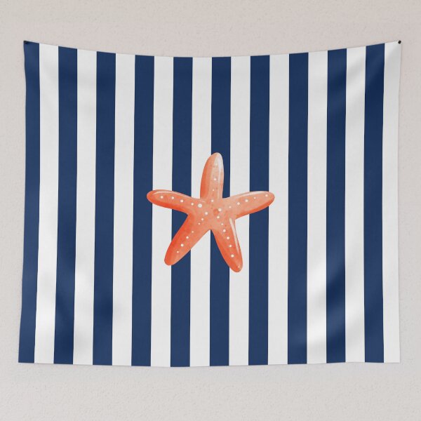 Item preview, Orange Starfish on Navy Blue Stripes designed and sold by HiddenPuppets.