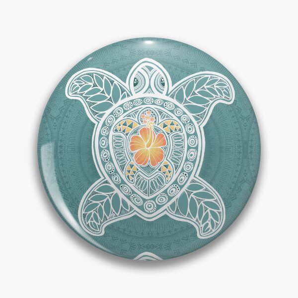 Artikelvorschau, Pasifika-Schildkröte - weiß auf Aqua mit orangefarbener Blume entworfen und verkauft von AprilAppleArt.