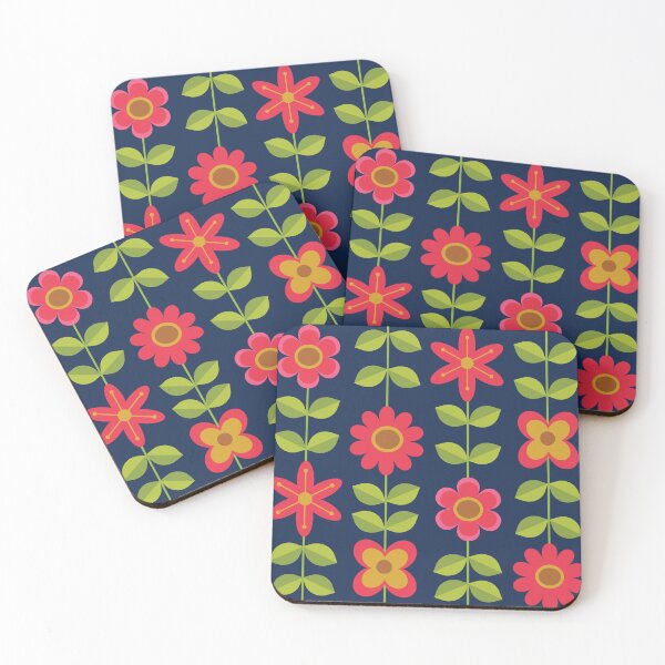 Item preview,  Mid-Century Modern Red Flowers Pattern with Green leaves  designed and sold by Yasminepatterns .