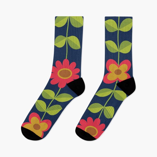 Item preview,  Mid-Century Modern Red Flowers Pattern with Green leaves  designed and sold by Yasminepatterns .
