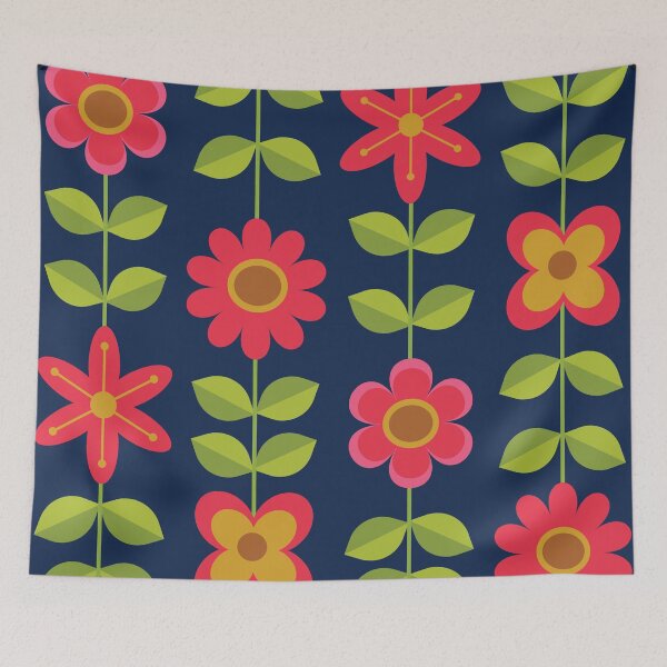 Item preview,  Mid-Century Modern Red Flowers Pattern with Green leaves  designed and sold by Yasminepatterns .