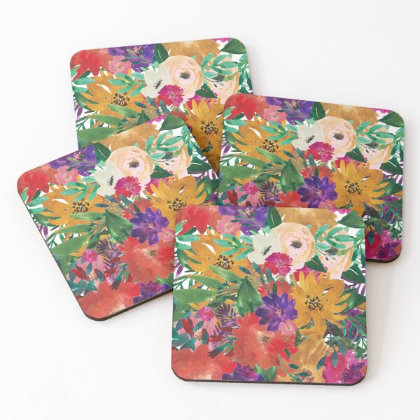Item preview, Modern Aesthetic Jungle tropical art pattern. Blue, red and yellow pastel painting.Colorful flowers designed and sold by AimiAesthetic.