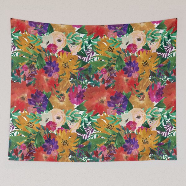 Item preview, Modern Aesthetic Jungle tropical art pattern. Blue, red and yellow pastel painting.Colorful flowers designed and sold by AimiAesthetic.