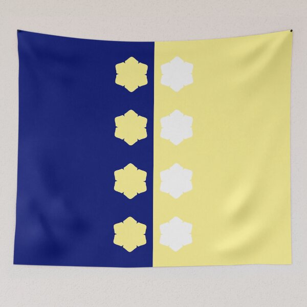 Item preview, Yellow, Blue and White Symmetrical Asymmetry with Flowers designed and sold by Shapes-Mania.