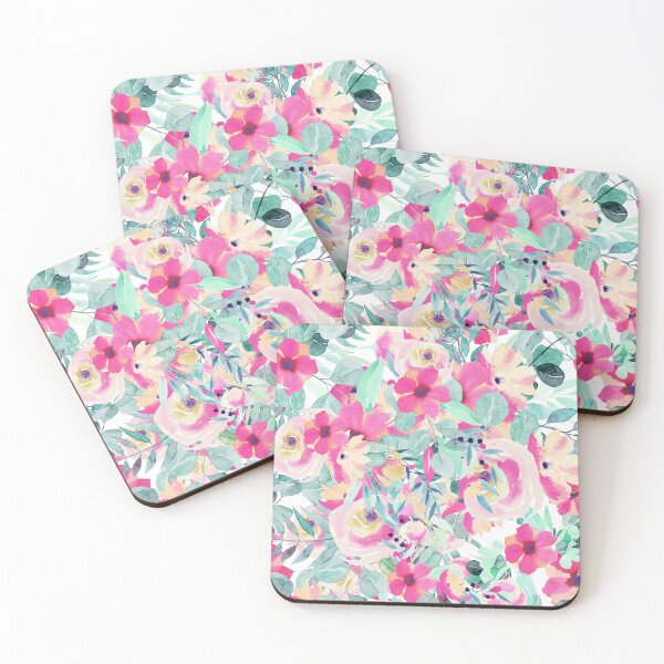 Item preview, Modern Pink Aesthetic Jungle tropical art pattern. Blue, red and yellow pastel painting.Colorful flowers designed and sold by AimiAesthetic.