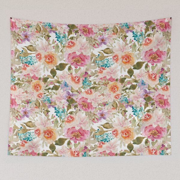 Item preview, Modern Aesthetic Jungle tropical flower art pattern. Blue, red and yellow pastel painting.Colorful flowers designed and sold by AimiAesthetic.