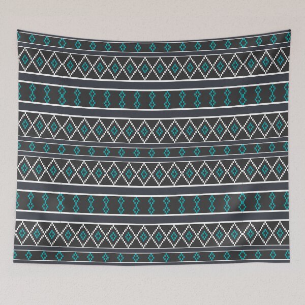 Item preview, Pixel abstract geometric Ethnic Pattern fabrics Blue black white designed and sold by Twenty9.