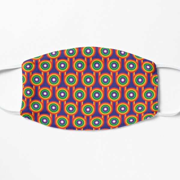 Scandi Midcentury Modern Retro Geometric Rainbow Blue Pattern Flat Mask