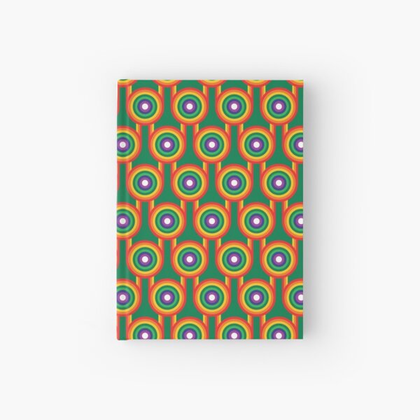 Scandi Midcentury Modern Retro Geometric Rainbow Green Pattern Hardcover Journal