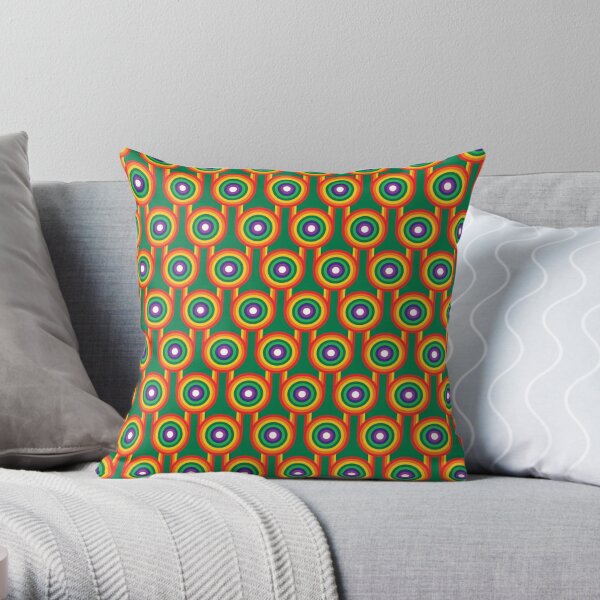 Scandi Midcentury Modern Retro Geometric Rainbow Green Pattern Throw Pillow