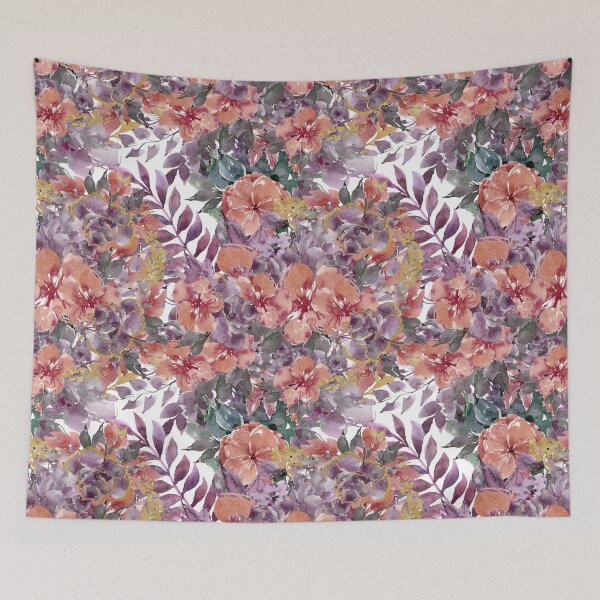 Item preview, Modern Aesthetic Jungle flowers tropical art pattern. Purple, pink and green pastel painting.Colorful flowers designed and sold by AimiAesthetic.