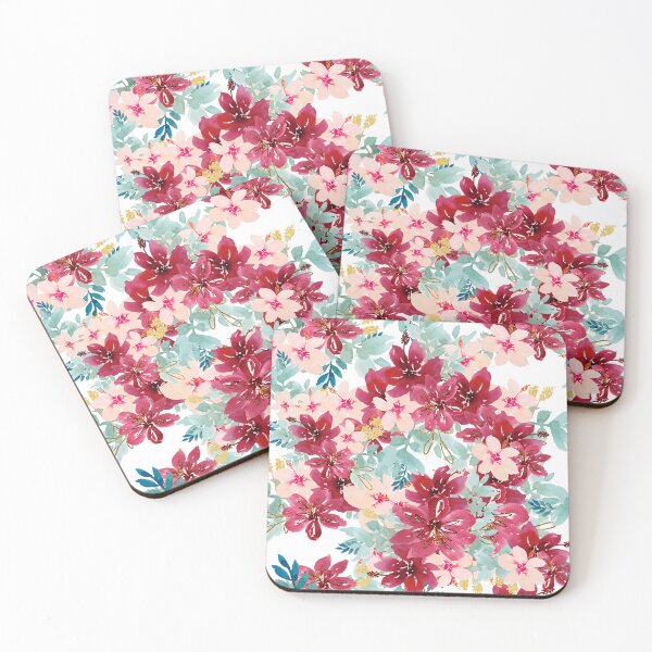 Item preview, Modern  Aesthetic Jungle tropical art pattern. Emerald blue, red and pink pastel painting.Colorful flowers designed and sold by AimiAesthetic.