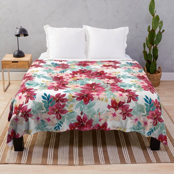 Item preview, Modern  Aesthetic Jungle tropical art pattern. Emerald blue, red and pink pastel painting.Colorful flowers designed and sold by AimiAesthetic.