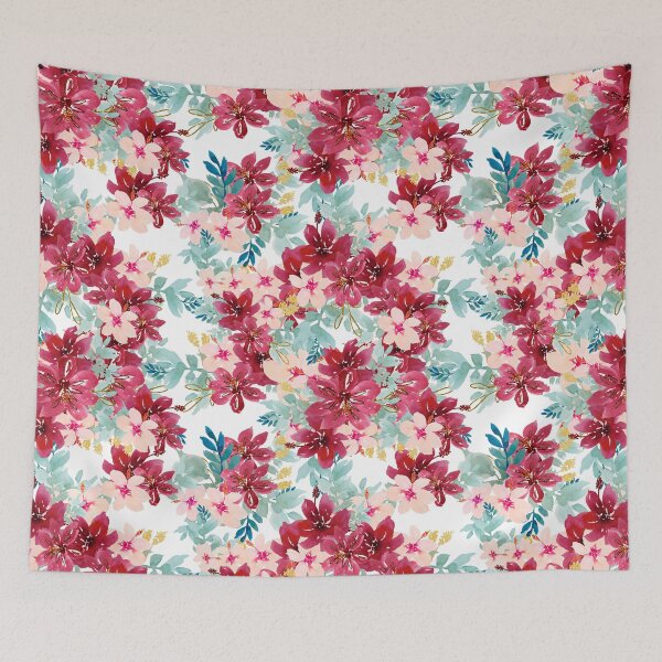 Item preview, Modern  Aesthetic Jungle tropical art pattern. Emerald blue, red and pink pastel painting.Colorful flowers designed and sold by AimiAesthetic.
