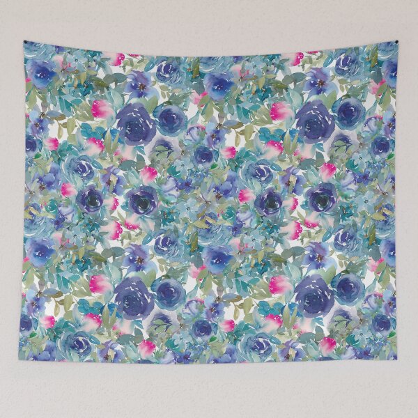 Item preview, Purple Modern  Aesthetic Jungle tropical art pattern. Emerald blue, red and pink pastel painting.Colorful flowers designed and sold by AimiAesthetic.